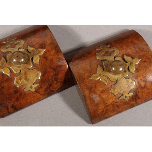 13 - Victorian walnut and brass dome top tea caddy. (a/f)...