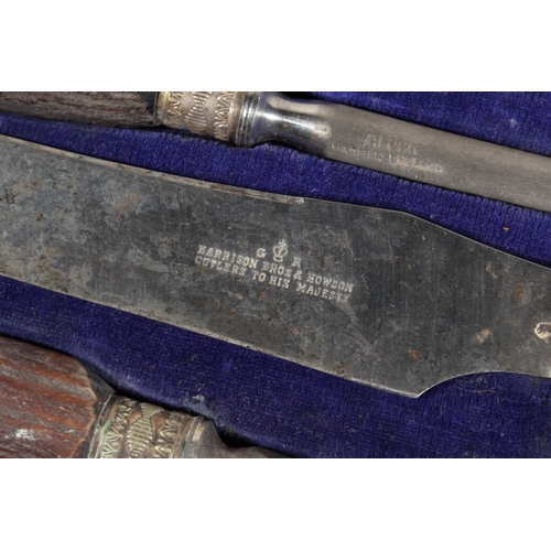 15 - Harrison Brothers & Howson of England three-piece horn-handled carving set....