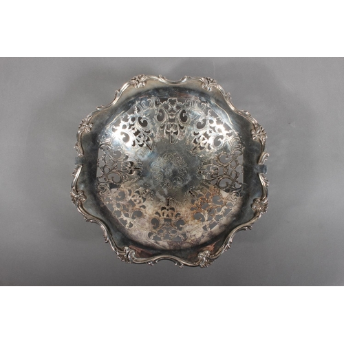 16 - Silver-plated centrepiece with pierced body and scrolling border....