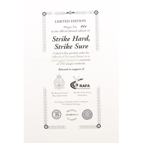 18 - RAF Strike Hard Strike Sure Bradford Exchange porcelain plaque #551/2500....