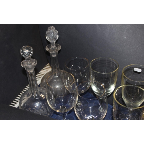 19 - Glass goblets and two glass decanters with stoppers....