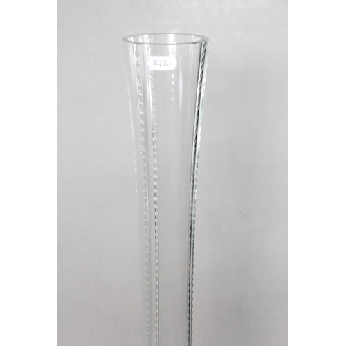 23 - Glass bulbous vase with ribbed design....