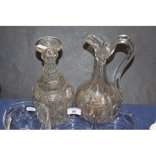 25 - Six antique glass finger bowls, a glass decanter, and a ewer....