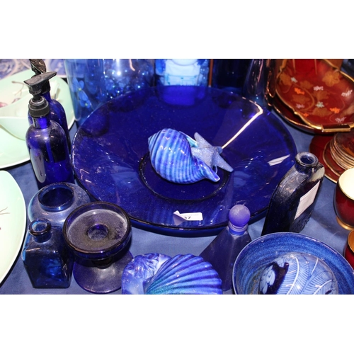 37 - Bristol Blue glass ware to include bowls, vases, jugs, a candlestick, etc....