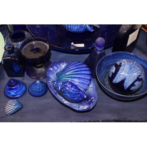 37 - Bristol Blue glass ware to include bowls, vases, jugs, a candlestick, etc....