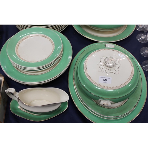 50 - Antique Bridgewood of England dinner service comprising ashets, tureens and covers, bowls, a jug and...