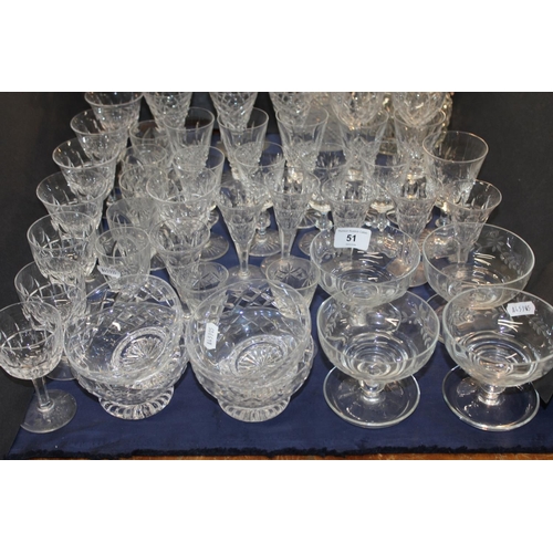51 - Glassware to include decanters, champagne flutes, bowls, and other glasses....
