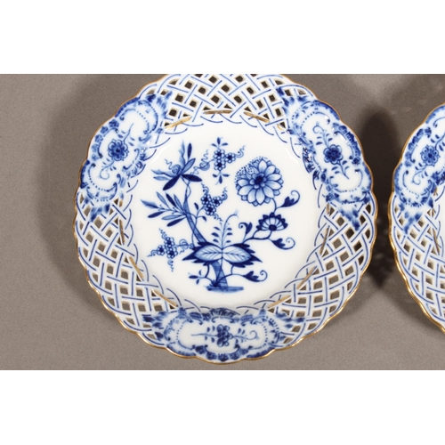 57 - Pair of Meissen floral decorated dishes with reticulated borders....