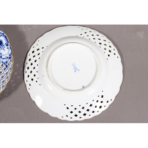 57 - Pair of Meissen floral decorated dishes with reticulated borders....