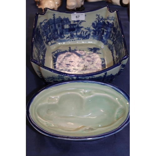 67 - Blue and white Victorian bowl and matching jelly mould.