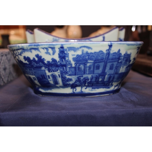 67 - Blue and white Victorian bowl and matching jelly mould.