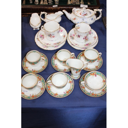 72 - Hammersley floral decorated tea for two, a set of Royal Doulton cups and saucers, and a jug.