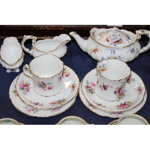 72 - Hammersley floral decorated tea for two, a set of Royal Doulton cups and saucers, and a jug.