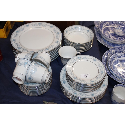 78 - Noritake Blue Hill dinner and tea ware to include dinner plates, bowls, cups, saucers, etc.