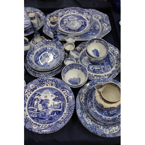 80 - Spode Italian ashets, bowls, dinner plates, mugs, cups, jugs candlesticks, etc.
