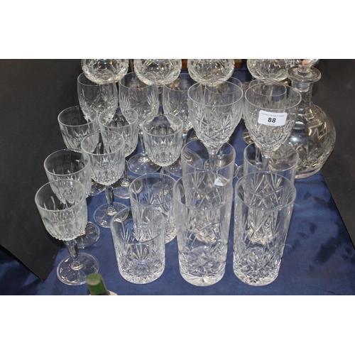 88 - Two glass decanters, hop glasses, tumblers, and others.