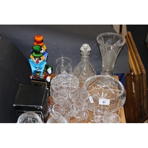 91 - Glassware to include Art Glass clown models, bowls, drinking glasses, a fish model, a Mdina Glass pa... 