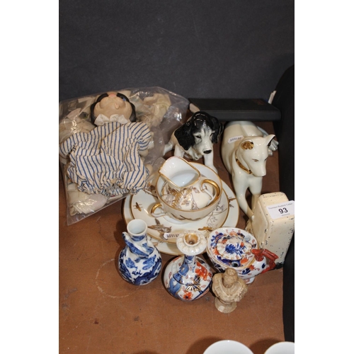 93 - Hand puppet, a Sylvac dog model, Imari decorated vases, a Chinese blue and white vase, a miniature N... 