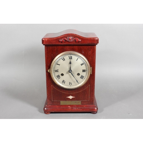 98 - Victorian mahogany mantel clock with Roman numeral chapter ring.