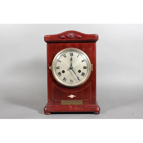 98 - Victorian mahogany mantel clock with Roman numeral chapter ring.