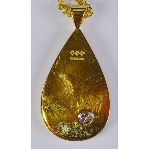 13 - 18ct gold and diamond contemporary pear-shaped name pendant, set with a small brilliant to the lower... 