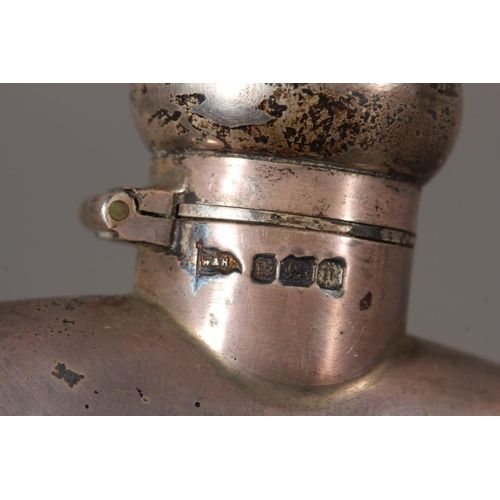 43 - Silver hip flask of typical form with hinge top and removable cup, Walker & Hall, Sheffield, 190... 