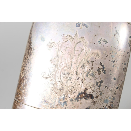 43 - Silver hip flask of typical form with hinge top and removable cup, Walker & Hall, Sheffield, 190... 