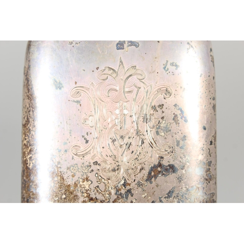 43 - Silver hip flask of typical form with hinge top and removable cup, Walker & Hall, Sheffield, 190... 