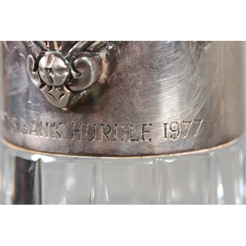 57 - Modern silver topped cut glass ewer, the hobnail body mounted with mythical beast, Roberts & Bel... 