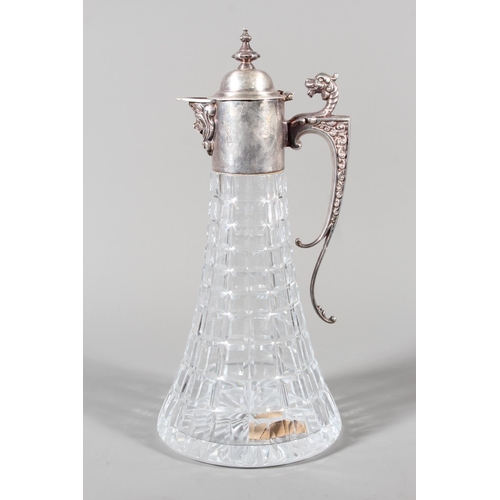 57 - Modern silver topped cut glass ewer, the hobnail body mounted with mythical beast, Roberts & Bel... 