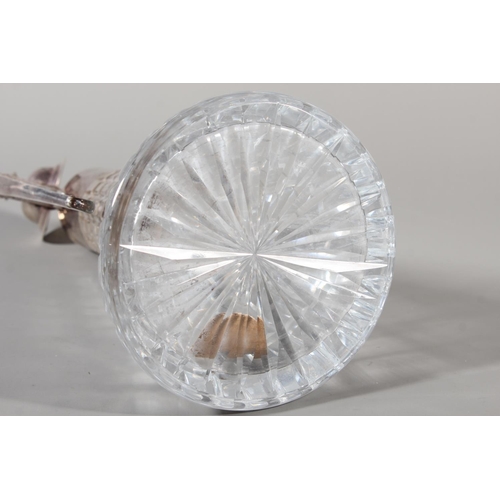 57 - Modern silver topped cut glass ewer, the hobnail body mounted with mythical beast, Roberts & Bel... 