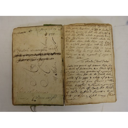 100 - WAINWRIGHT ELIZABETH.  Early 18th century manuscript recipe book.  A Queen Anne period 8vo volume cl... 