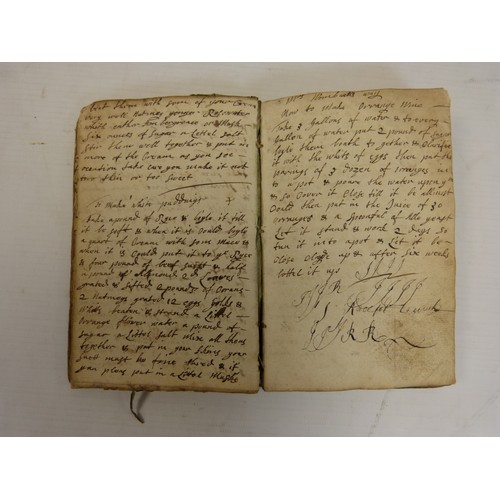 100 - WAINWRIGHT ELIZABETH.  Early 18th century manuscript recipe book.  A Queen Anne period 8vo volume cl... 