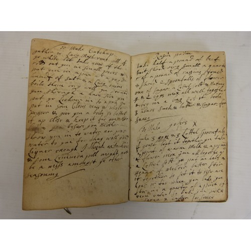 100 - WAINWRIGHT ELIZABETH.  Early 18th century manuscript recipe book.  A Queen Anne period 8vo volume cl... 