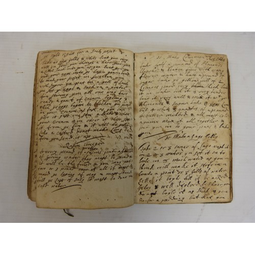 100 - WAINWRIGHT ELIZABETH.  Early 18th century manuscript recipe book.  A Queen Anne period 8vo volume cl... 