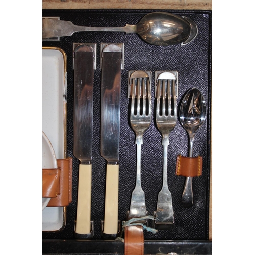 68 - Vintage travelling picnic set in suitcase.