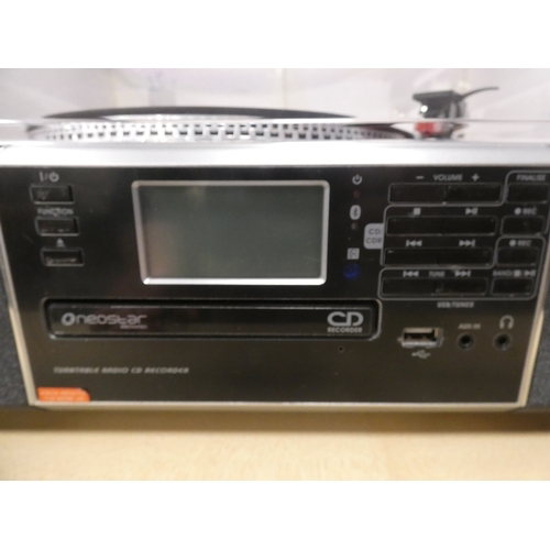 11 - Neostar music system with turntable, radio and CD recorder, model TCTR-30C....