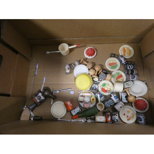 12 - Two cartons containing miscellaneous doll's furniture to include a shower, kitchen, table, sideboard...