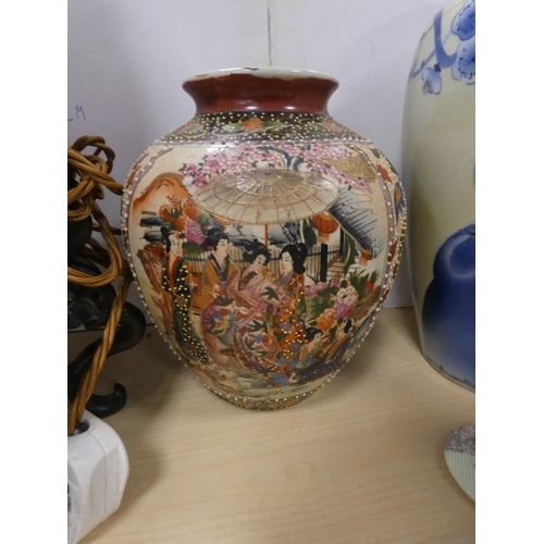 14 - Glassware and ceramics to include a Minton 'Haddon Hall' pattern teapot, Japanese vases (a/f), Orien...