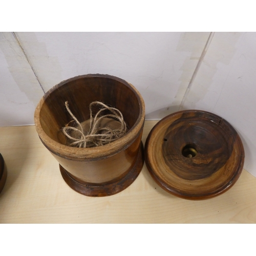 15 - Lignum vitae string holder and a biscuit barrel.  (2)...