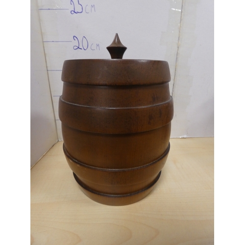 15 - Lignum vitae string holder and a biscuit barrel.  (2)...