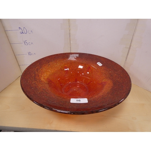 16 - Strathearn mottled orange art glass bowl with gold-coloured inclusions....