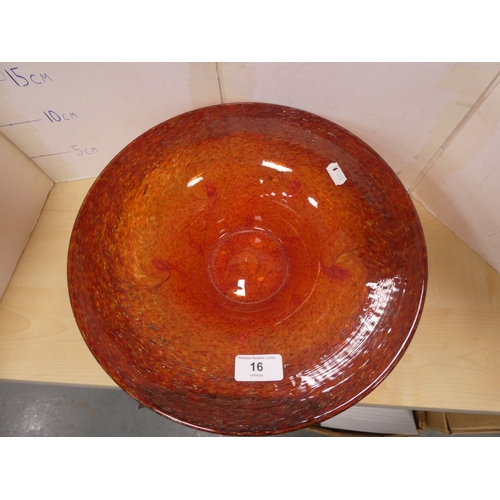 16 - Strathearn mottled orange art glass bowl with gold-coloured inclusions....