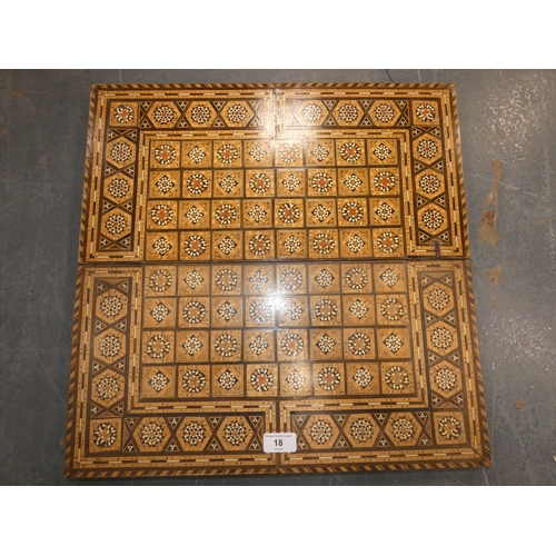18 - Antique marquetry games board with backgammon interior....