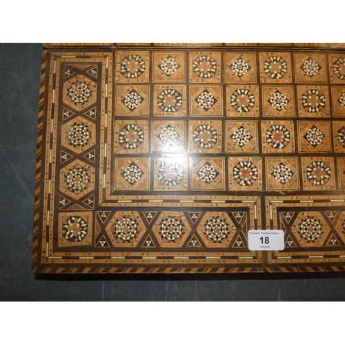 18 - Antique marquetry games board with backgammon interior....