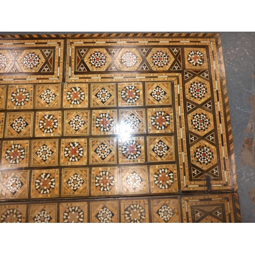 18 - Antique marquetry games board with backgammon interior....