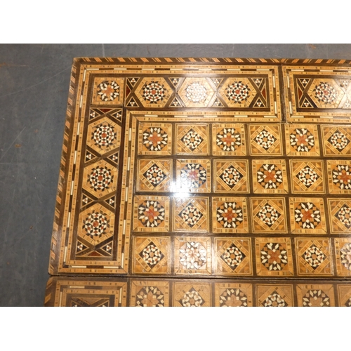 18 - Antique marquetry games board with backgammon interior....