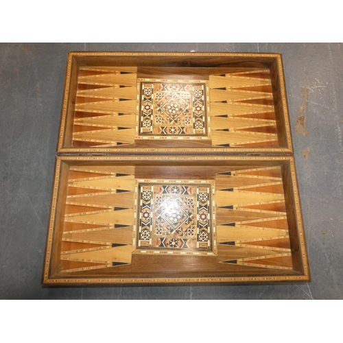 18 - Antique marquetry games board with backgammon interior....