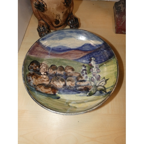 19 - 19th century pug dog tobacco jar (a/f), hand-painted plate, planter in the form of a Quimper urn, an...