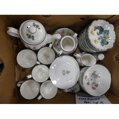 2 - Two cartons containing Portmeirion china tea and dinnerwares to include 'Florabunda' and 'Botanic Ga...